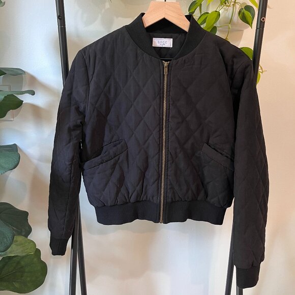 Sage the Label Jackets & Blazers - Sage the Label Anthropologie Black Quilted Bomber Jacket XS Ribbed Hem